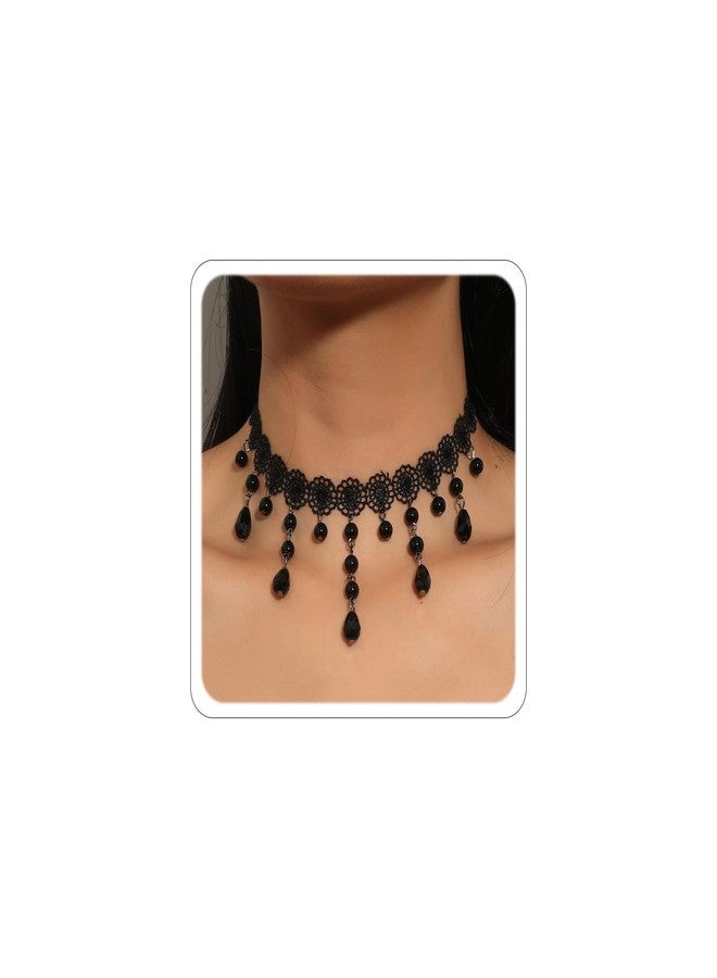 Xeyau Gothic Choker Necklace for Women Black Lace Necklace Halloween Goth Witch Accessories Velvet Vampire Jewelry E-Black - Image 1